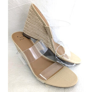 Womens Ansel Wedge Heel Tan Size 8.5 Double Band Open Toe Platform